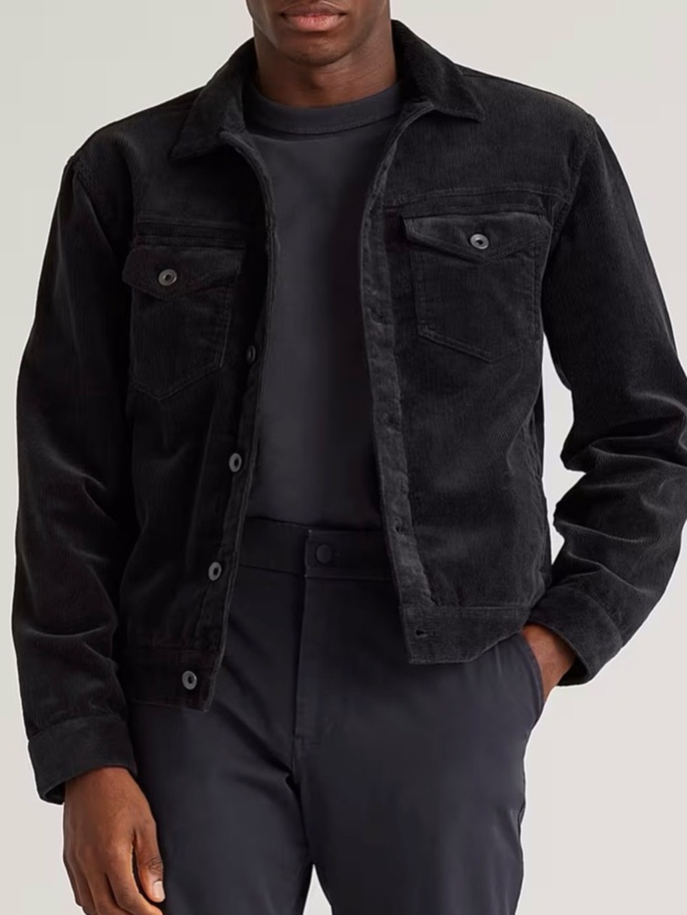 Quince Organic Stretch‎ Corduroy Trucker Jacket- Black- Size Medium